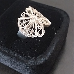 Antique Vintage 1920-s Sterling Silver Butterfly Filigree Ring Size UK Q US 8.5