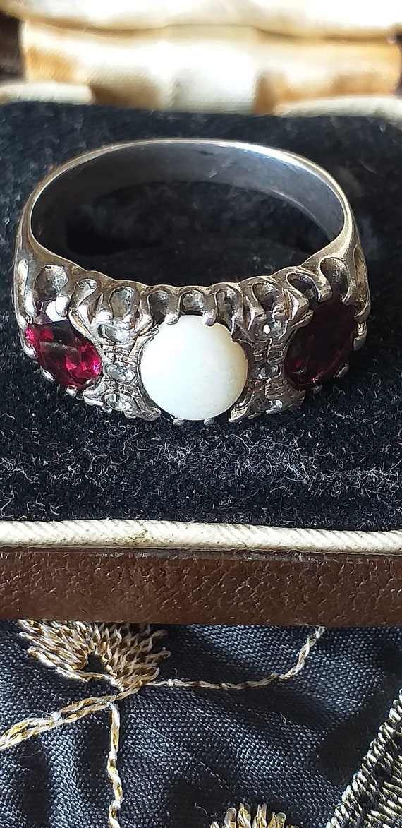 Antique Vintage Victorian 1890-s Ruby and Milky O… - image 1