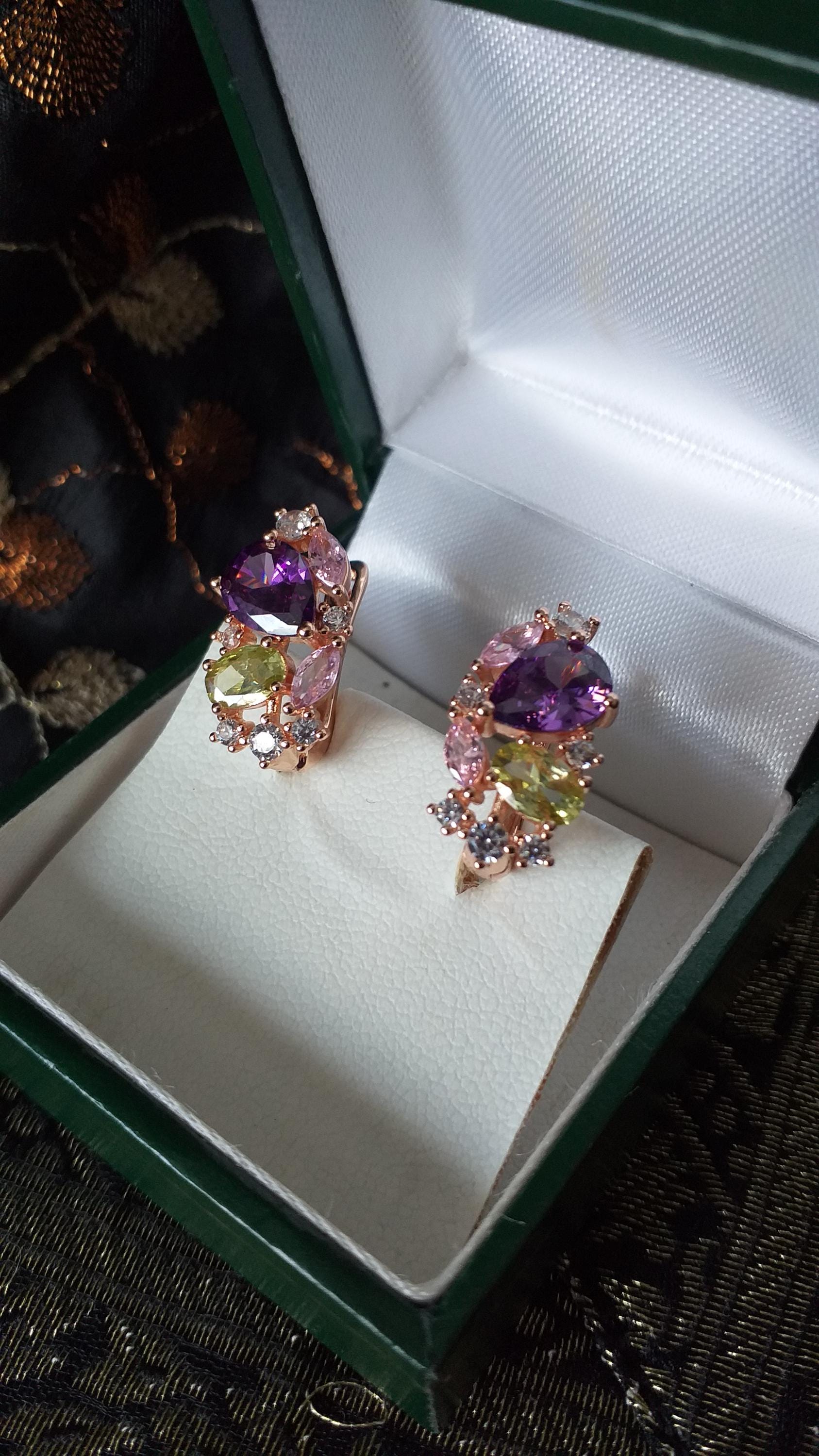 Boucles D'oreilles Vintage Années 90 En Or Laminé 14 Ct Avec Améthyste - Poinçonné