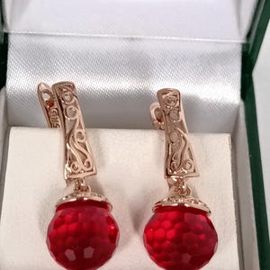 Vintage 1990-s 14 Ct Rolled Gold Large Ruby Earrings-Hallmarked 585 RG