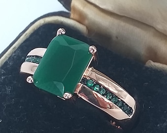 Vintage 1990-s 14 Ct Rolled Gold Emerald Ring Size UK R US 8 1/2 - Hallmarked!