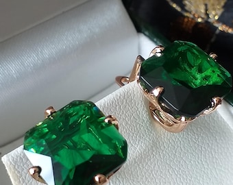 Vintage 1990-s 14 Ct Rolled Gold Large Emerald Earrings-Hallmarked 585 RG