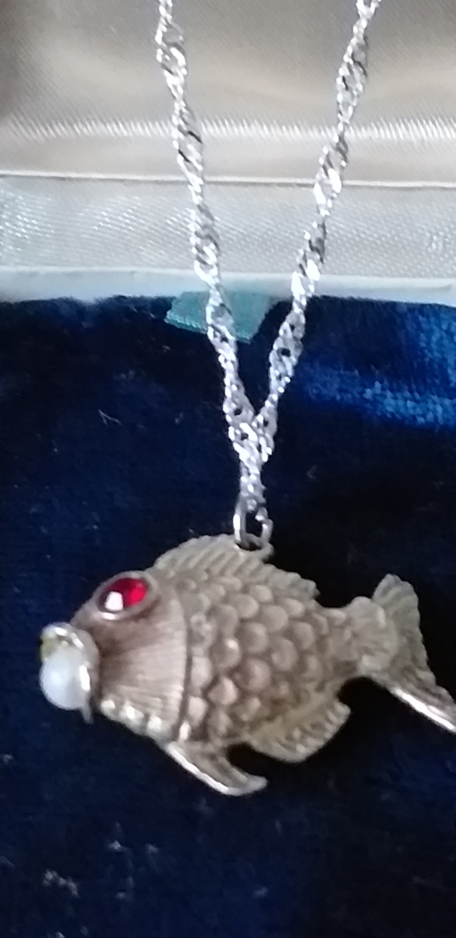 Vintage 1980-s 925 Sterling Silver Pearl/ruby Fish Pendant Vintage 1980-s 925 Sterling Silver Pearl/ruby Fish Pendant