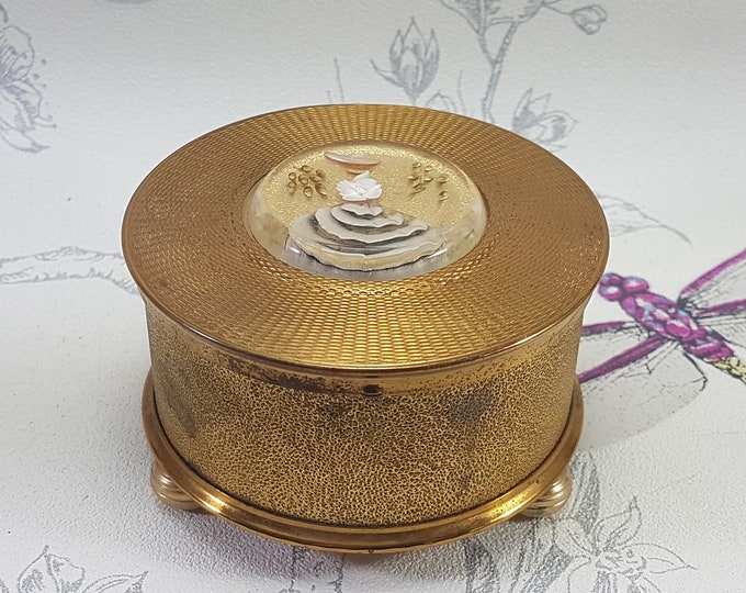 Vintage Musical Powder Box, Art Deco Hinged Lid Musical Powder Jar