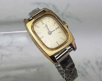 Vintage Gold Tone Timex Watch: Rectangular Hand-Winding Ladies Watch