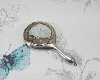 Antique Sterling Silver Compact Mirror: 1920s Chatelaine Powder Compact