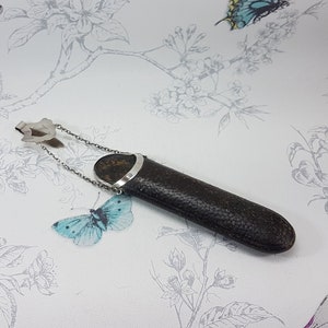 Antique spectacles case for a chatelaine, sterling silver and leather Edwardian chatelaine spectacle case, period props