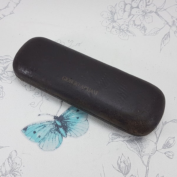 Vintage leather sunglasses case, Giorgio Armani glasses case, vintage leather covered Giorgio Armani spectacle case