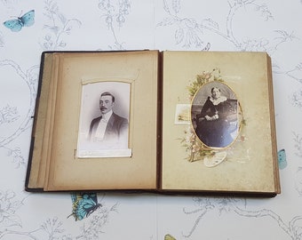 Antique photograph album, Victorian leather bound cabinet card album, antique carte de visite photographs