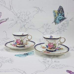 Edwardian Cauldon China Cup and Saucer Set: Hand-Painted Floral Display