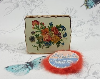 Vintage Mid Century Moderner Taschenspiegel mit Roter Puderquaste, 1950er Jahre