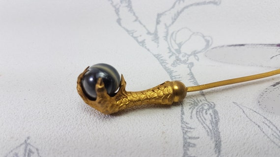 Antique Victorian hat pin, eagle claw agate hat pi