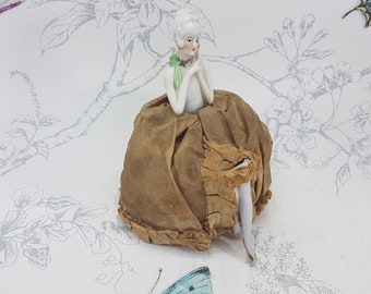 アンティーク ドイツ磁器 ハーフドール ピンクッション人形 ボンネット少女 アンティーク ドイツ磁器 ハーフドール ピンクッション人形