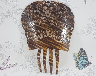 Stunning huge decorative hair comb, faux tortoiseshell celluloid Mantilla comb