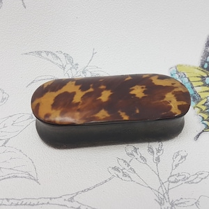 Victorian Horn Snuff Box: Faux Tortoiseshell Lid, Antique Tobacciana