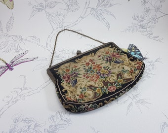 Bolso de noche de tapiz de punto pequeño vintage, bolso de embrague de punto de aguja vintage, bolso de noche de tapiz floral vintage