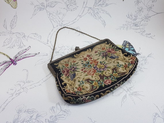 Vintage petit point tapestry evening bag, vintage… - image 1