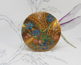 Vintage powder compact, Vogue Vanities compact mirror, floral Vogue Vanities powder compact