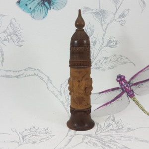 Antique hand carved wooden needle case, Victorian Black Forest sewing etui, collectable antique sewing and needlework tools