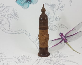 Antique Hand Carved Wooden Needle Case: Victorian Black Forest Sewing Etui