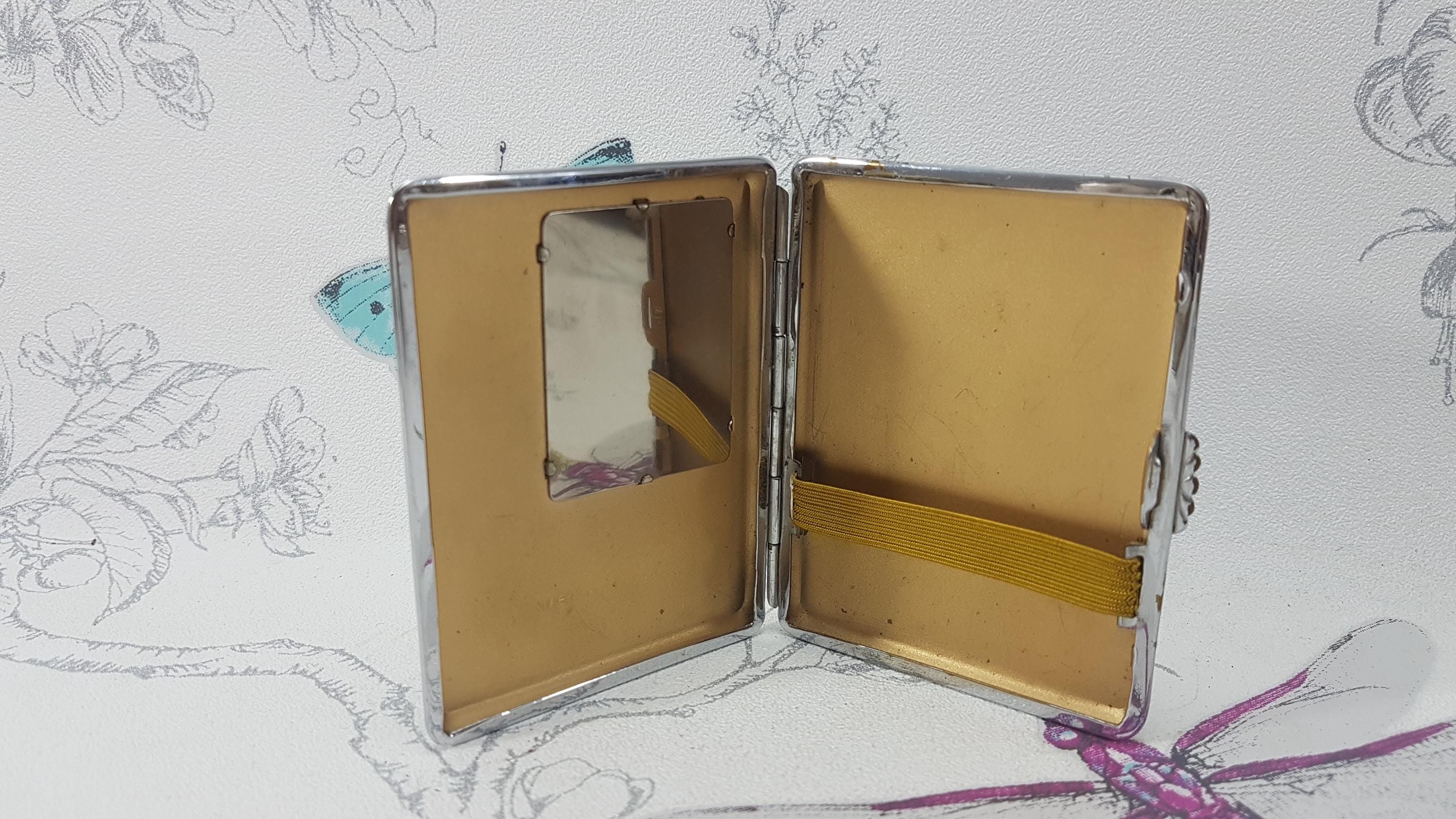 Vintage Gwenda Cigarette Case, Art Deco Crinoline Lady, Chrome Card Case