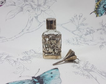 Vintage Sterling Silver Perfume Bottle with Snowdrop Design & Funnel