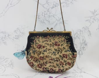 Vintage Floral Tapestry Evening Bag: Mid-Century Clutch Purse
