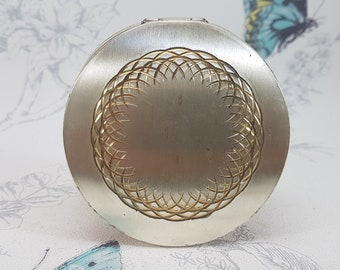 Vintage Stratton silver plate compact mirror, Stratton etched silver and gold tone powder compact