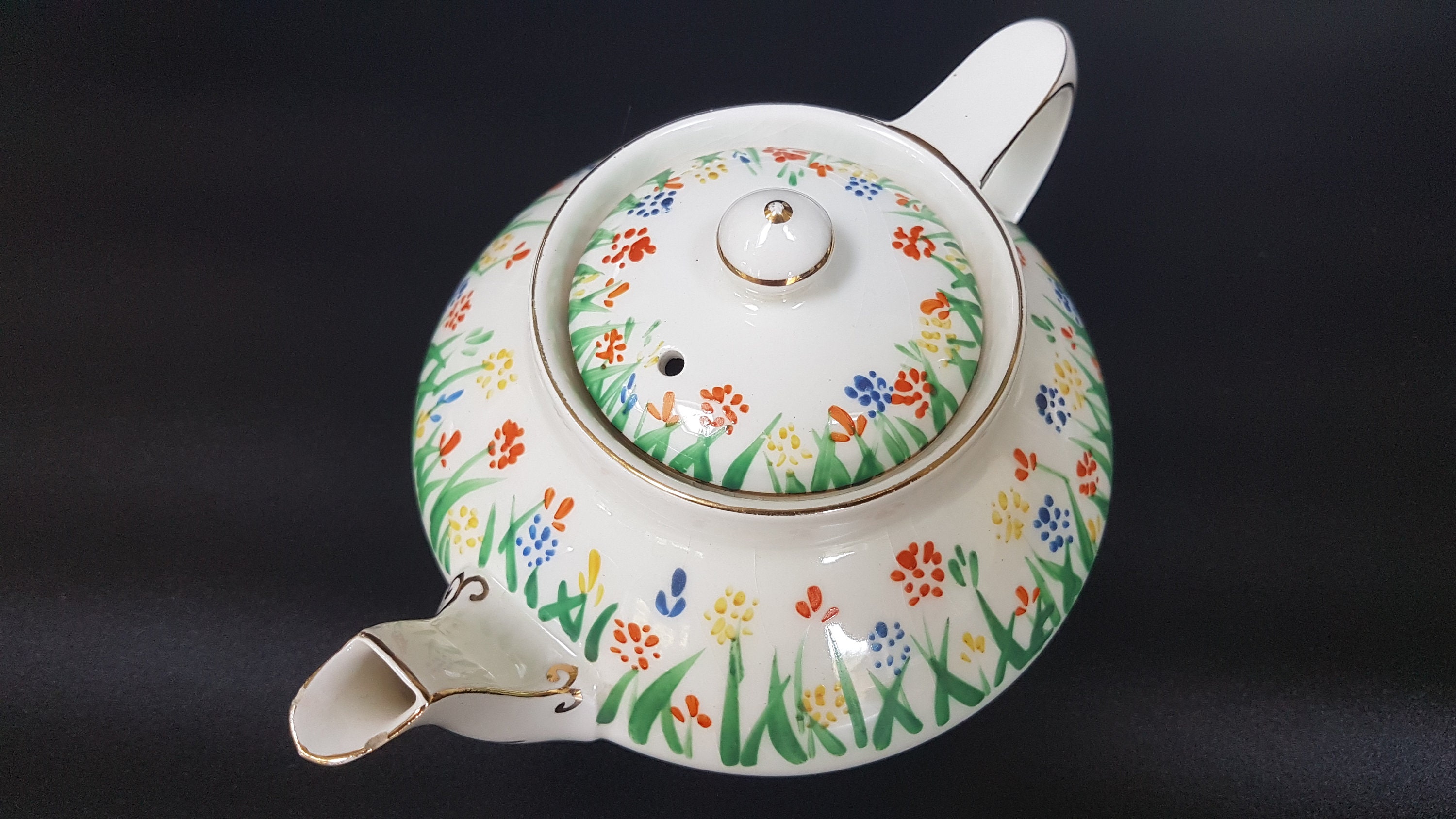 ヴィンテージ クラウン デュカル ティーセット 2人用：手描きの花柄