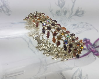 bracelet vintage Jewelcraft, bracelet aux vibrations automnales, bracelet en strass volumineux, bijoux bling vintage, cadeaux vintage uniques pour elle