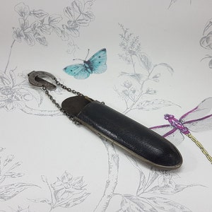 Antique Leather Chatelaine Spectacles Case: Velvet Lined with Gilt Spectacles