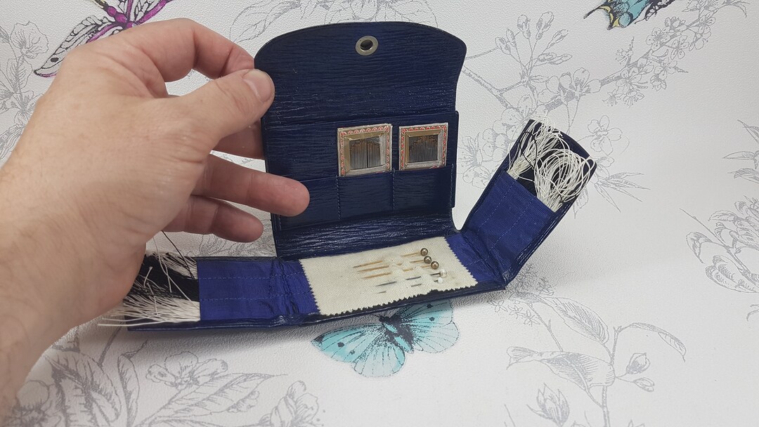 Vintage Leather Sewing Case Blue Leather Folding Sewing Purse Etsy