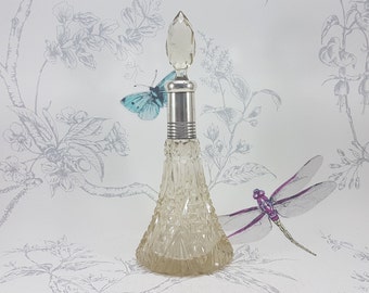 アールデコ調カットガラスの香水瓶：アンティークシルバーカラー、1920