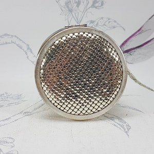 Vintage silver tone powder compact, unusual vintage compact mirror, vintage convertible compact