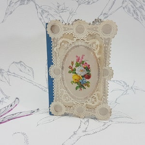 Tarjeta de felicitación antigua, pequeña tarjeta de felicitación de encaje de papel victoriano, tarjeta de felicitación de Navidad victoriana, efímera victoriana coleccionable