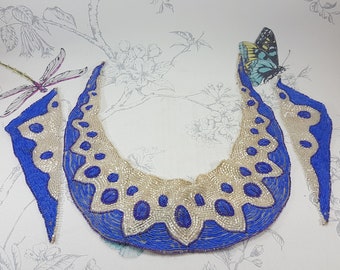 Art Deco flapper dress beaded collar and panels, antique beaded dress trims, period Art Deco fashion