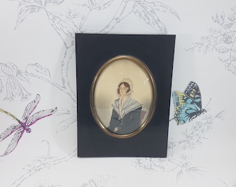 Antique Victorian portrait, watercolour on paper Victorian portrait of a lady in ebonised frame