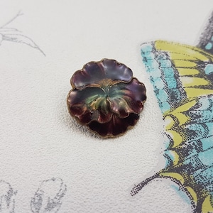 Vintage Enamel Flower Brooch: Gilt Metal Purple Floral Pin