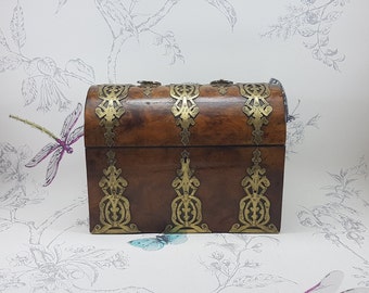 Victorian Burr Walnut Stationery Box: Antique Brass Mounted Desk Organizer