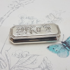 Antique silver snuff box, large Victorian sterling silver snuff box, Henry Matthews, Birmingham 1900