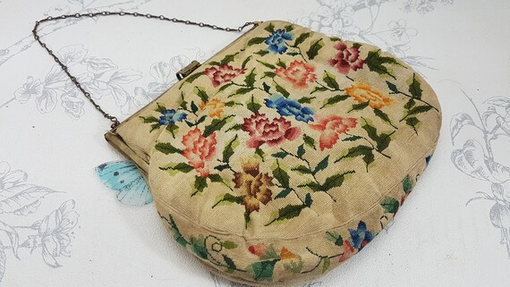 Antique petit point evening bag, finely embroider… - image 9