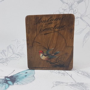 Victorian ladies pocket watch stand, antique Sorrento olivewood hand painted folding pocket watch stand, Fontaine-de Vaucluse