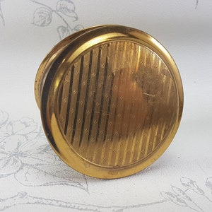 Vintage Gold Tone Powder Compact: Striped Collectible Mirror