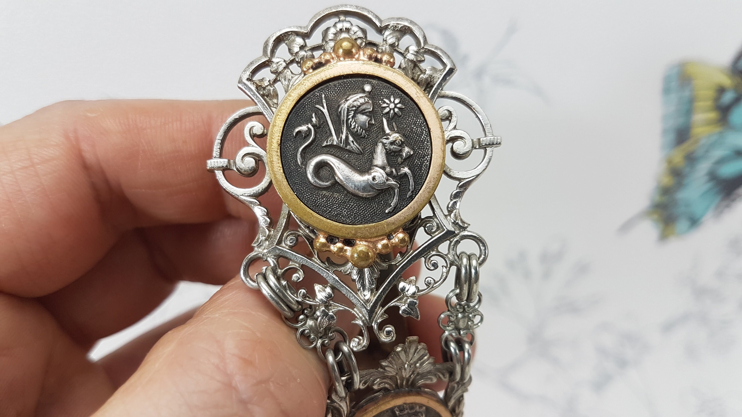 Victorian Chatelaine Pocket Watch Case: Silver Tone & Gilt