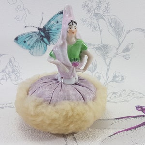 Art Deco Porcelain Half Doll Powder Puff: Antique Vanity Decor