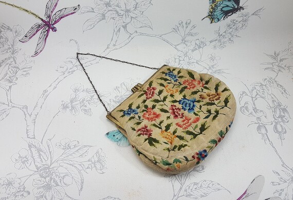 Antique petit point evening bag, finely embroider… - image 1