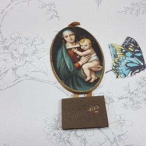 1926 Antique Religious Calendar: Mary and Jesus Lithograph, Oval Wall Decor