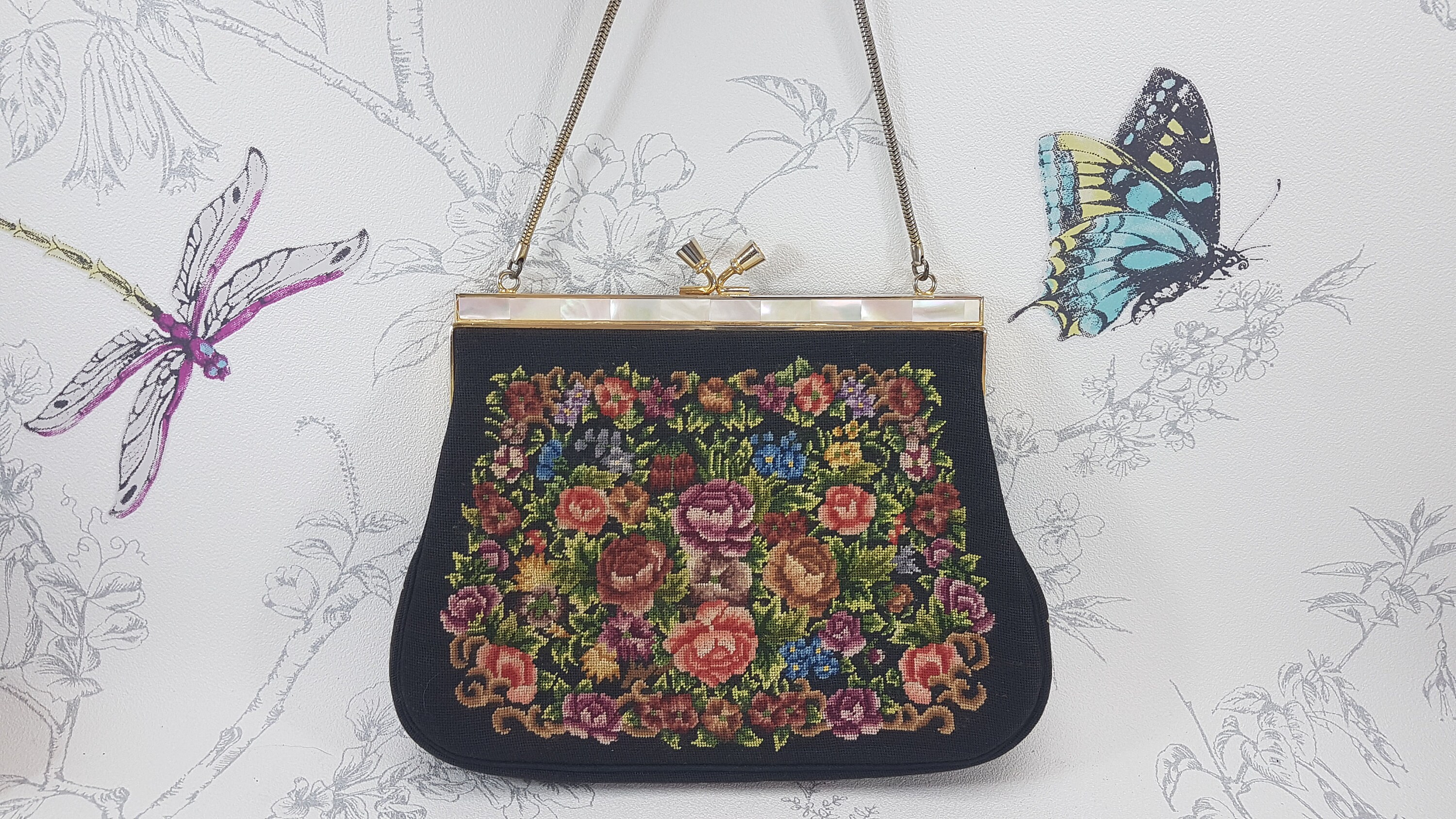 Vintage 1950's Tapestry Floral Evening Bag from West Germany