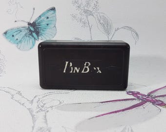 Caja de alfileres de baquelita estilo art déco: artículo de costura vintage, fabricado en Inglaterra