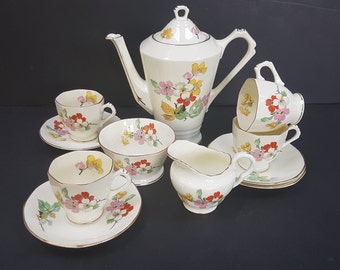 Vintage tea set for 4, Plant Tuscan China tea set for adults, Art Deco 11 piece tea or coffee set, vintage tea party, gift for tea lovers